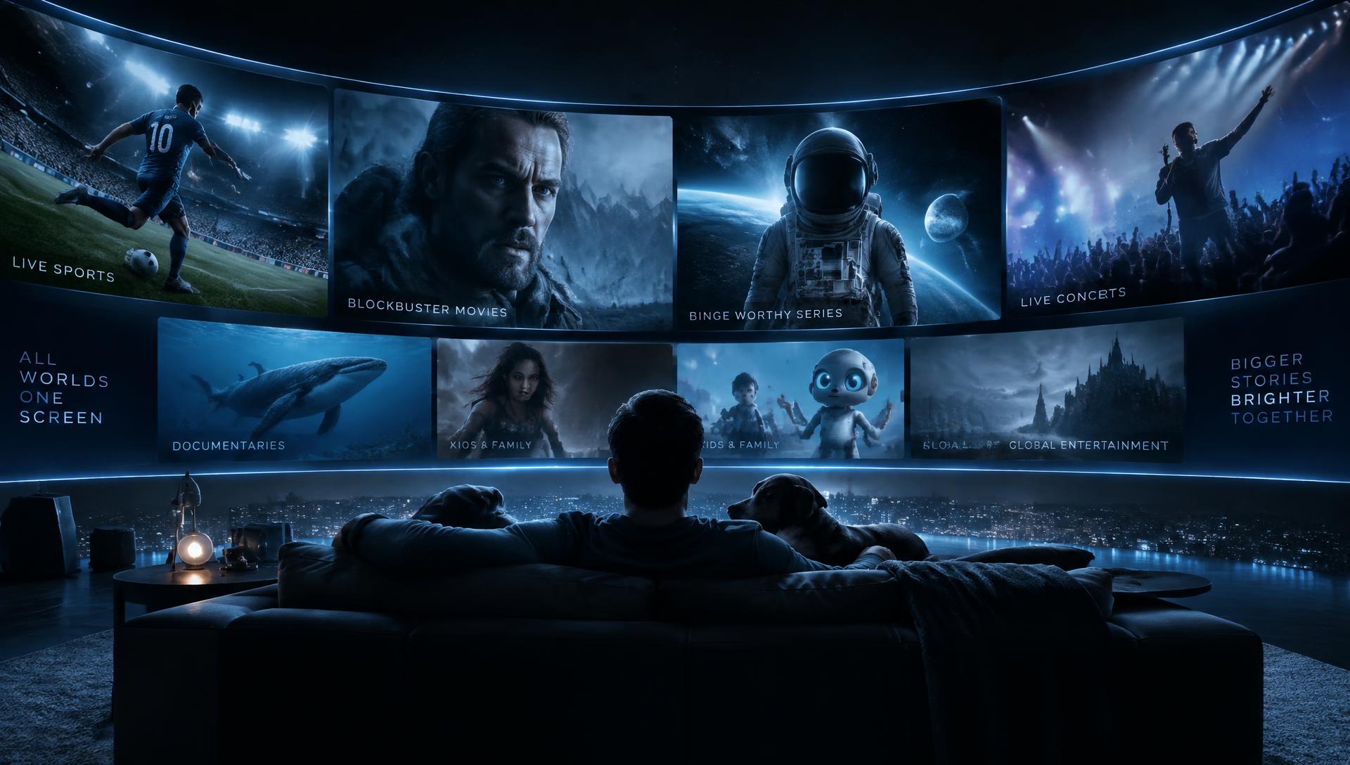 FLEX TV entertainment on a wall of screens